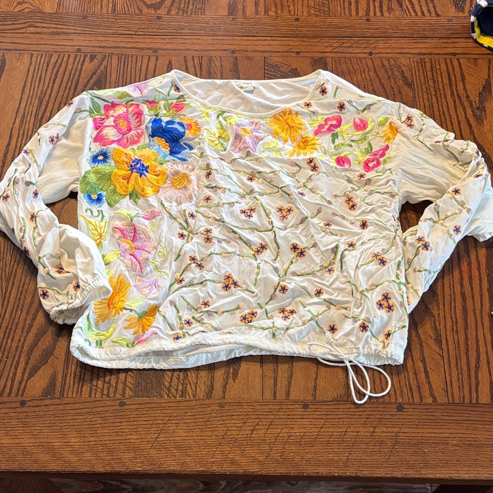Anthropologie Tiny Lori Embroidered draw string long sleeve top